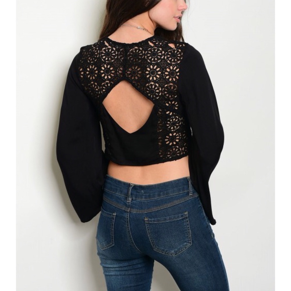 ❗️CLOSING SALE❗️Black Crochet Long Sleeve Top
